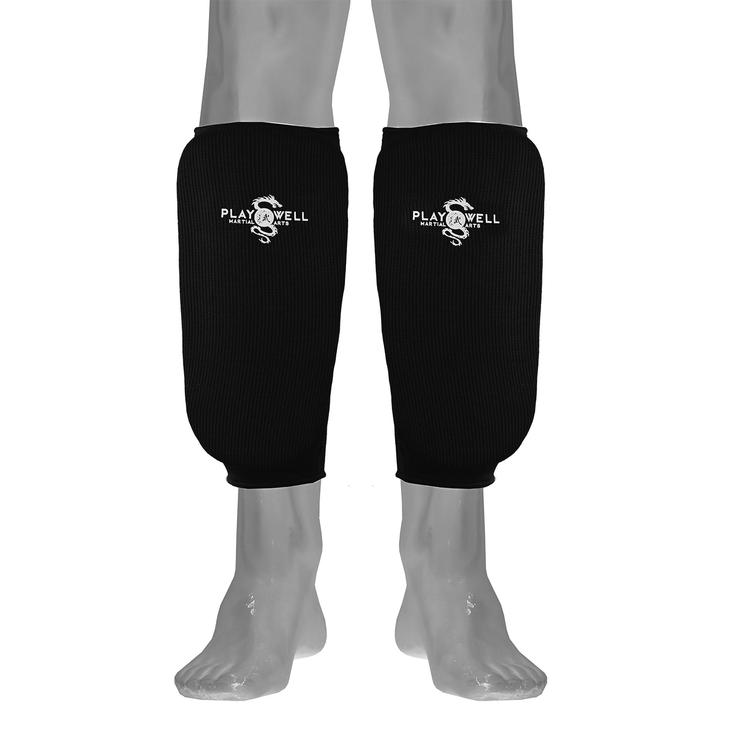 Elasticated Cotton Shin Pads - Black