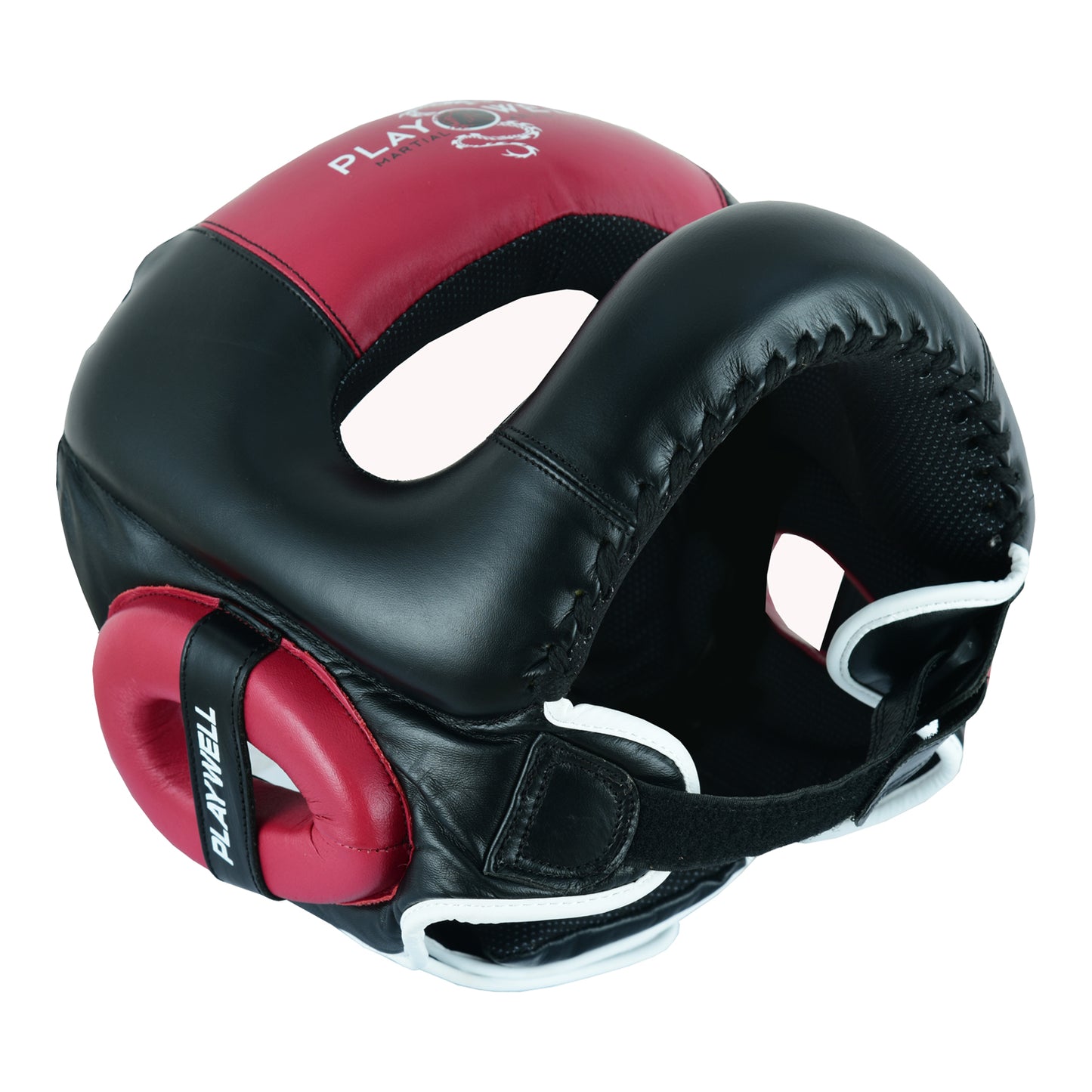 Boxing Ultimate Leather Full Face Bar Head Guard - Black/Maroon