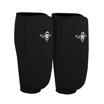 Elasticated Cotton Shin Pads  - Black