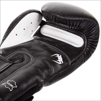 Venum Black Nappa Leather Boxing Gloves  - Black/White