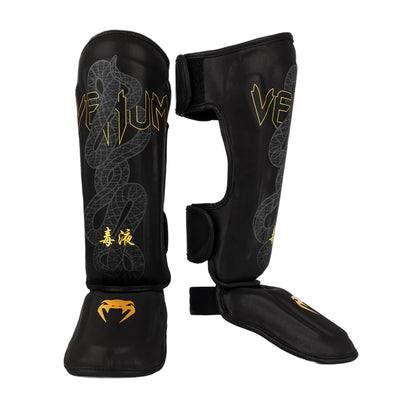 Venum Serpenti Muay Thai/ MMA Shin Guards - Black/Silver/Gold