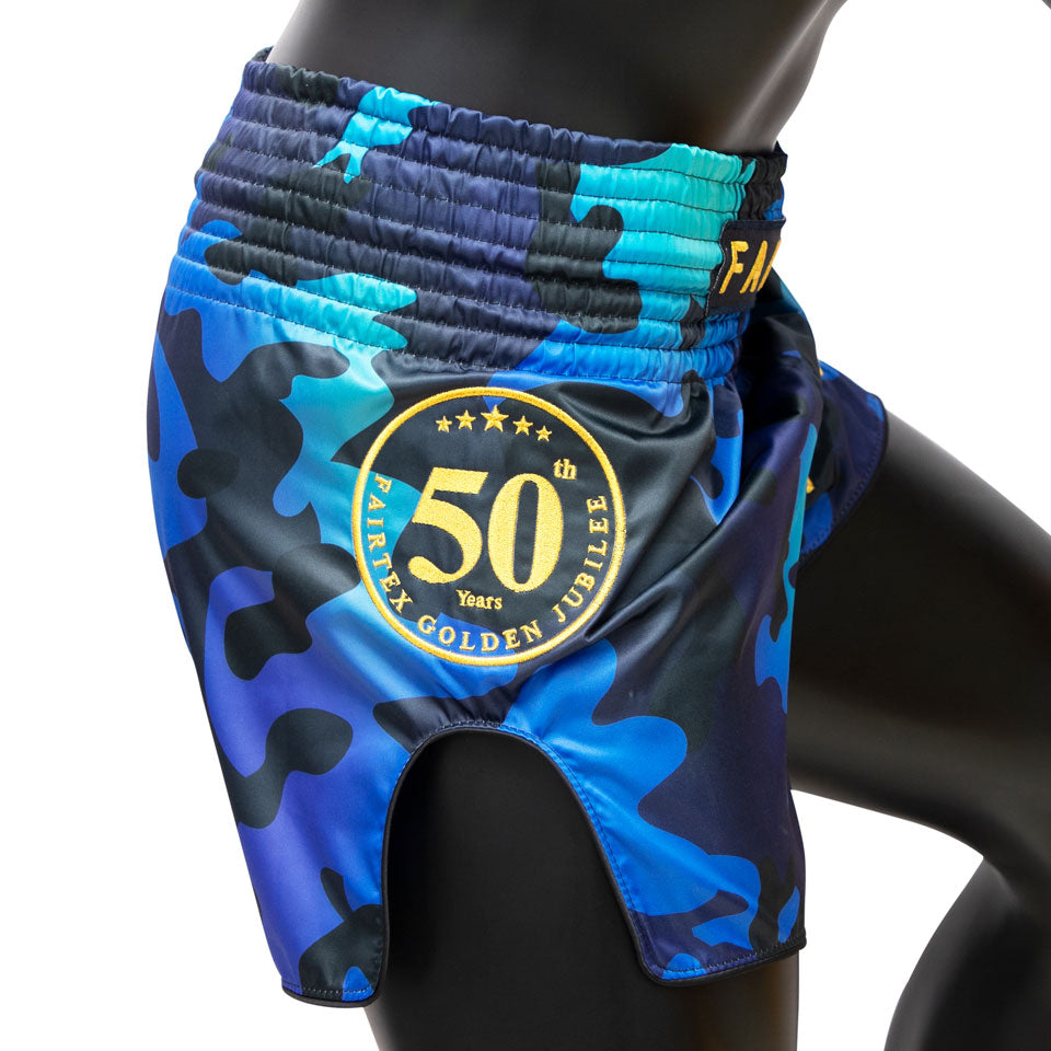 Fairtex Slim Cut Muay Thai Fight Shorts - Blue Camo