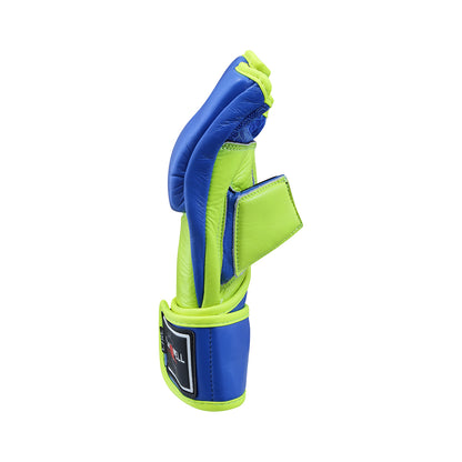 Playwell Ultimate Leather MMA Gloves - Blue/ Neon Yellow