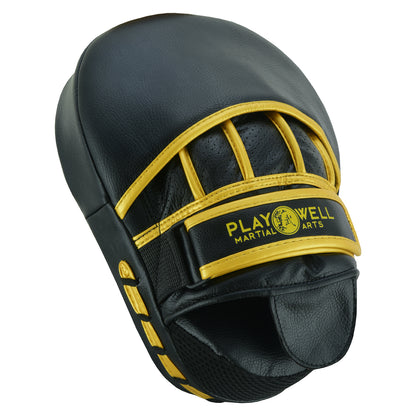 Playwell Rexine Leather Curved Target Focus Pads - Black/Gold