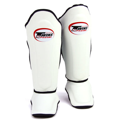 Twins Double Leather  Padded Shin Guards  - White